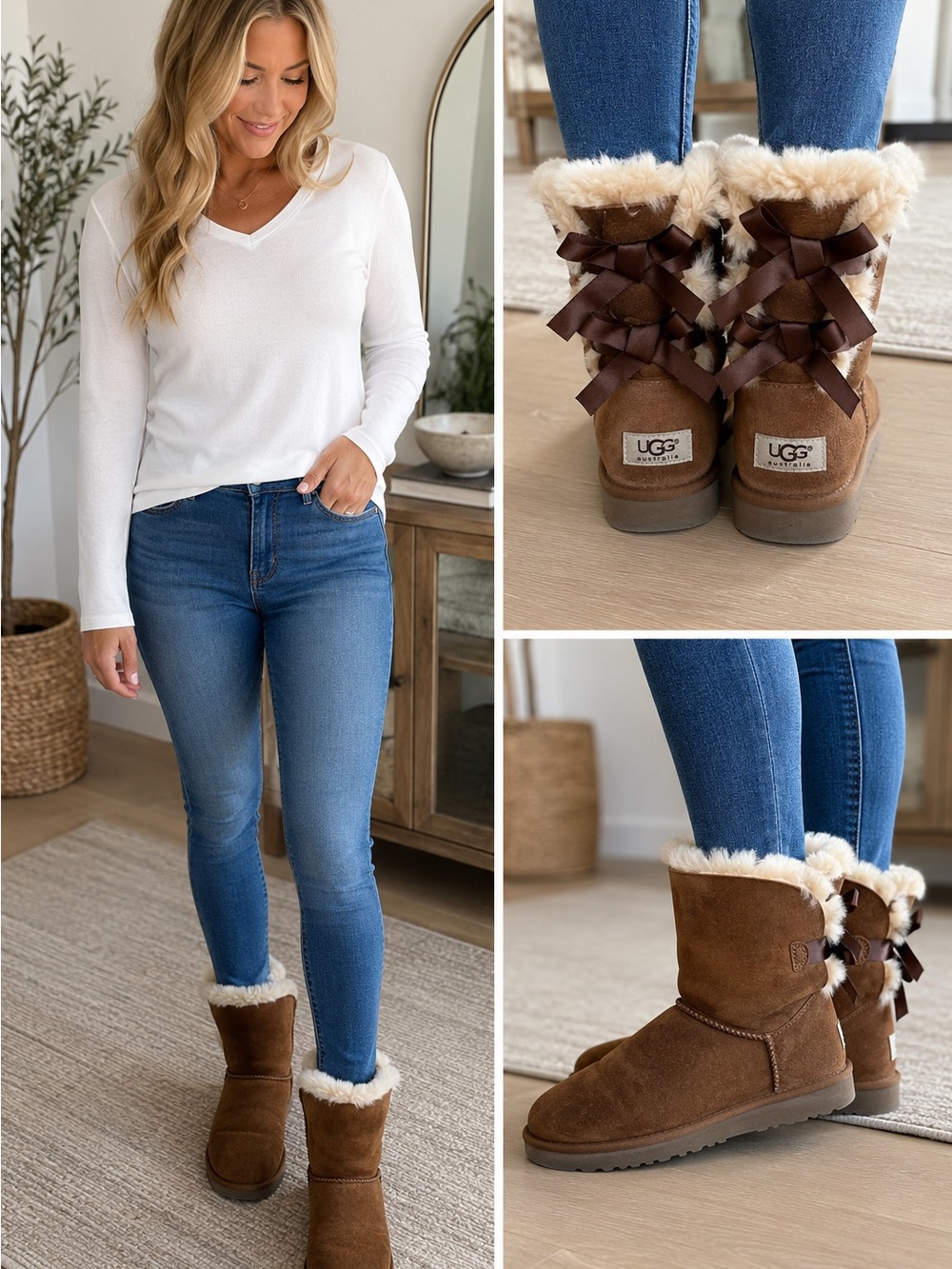 UGG Australia Bailey Bow II Chestnut Sheepskin Boots Women’s Size 4